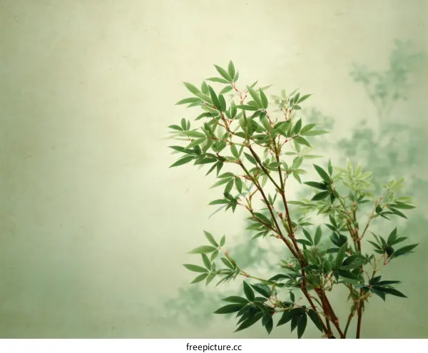 Green Bamboo Leaves on Pastel Background
