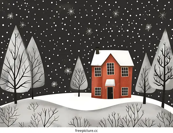 Snowing Night in The Red House