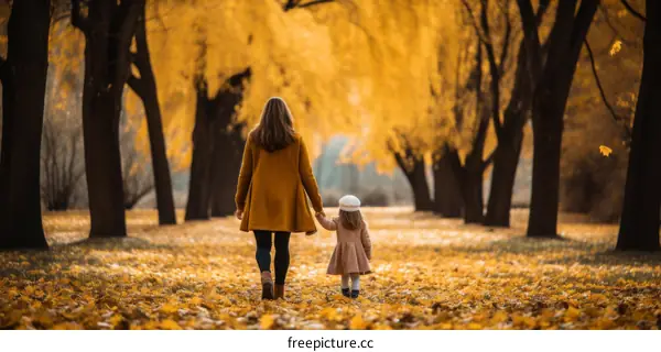 Mother and daughter in autumn park