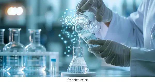 Scientist Pouring Liquid into Flask in Laboratory