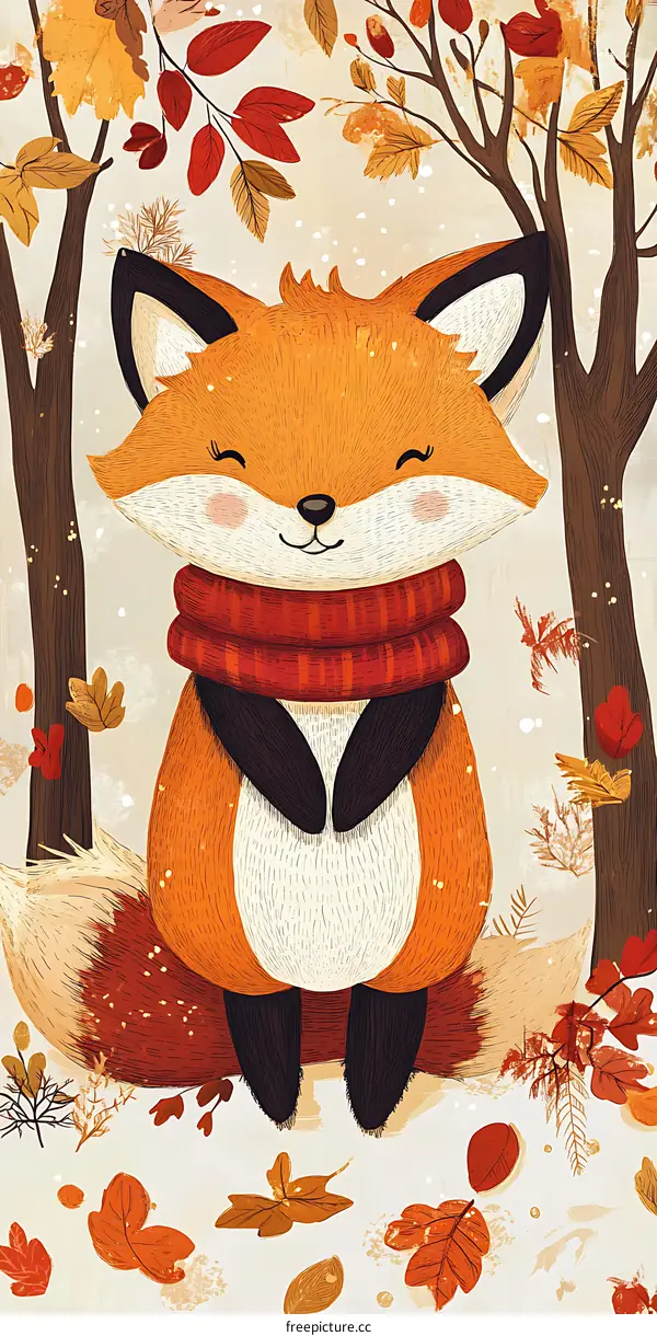 Cute Fox Illustration In Autumn Forest