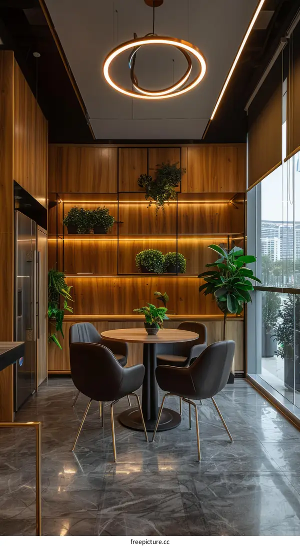 Dining Room with Plant-Filled Shelf
