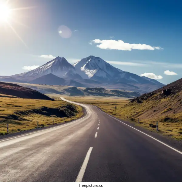 Serpentine Road Leading to Snow-Capped Mountains