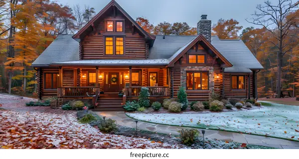 Luxurious wooden house in the middle of the forest