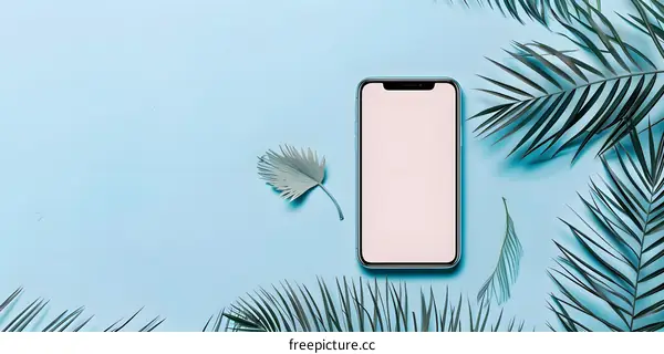 Summer Phone Mockup With Palm Leaves