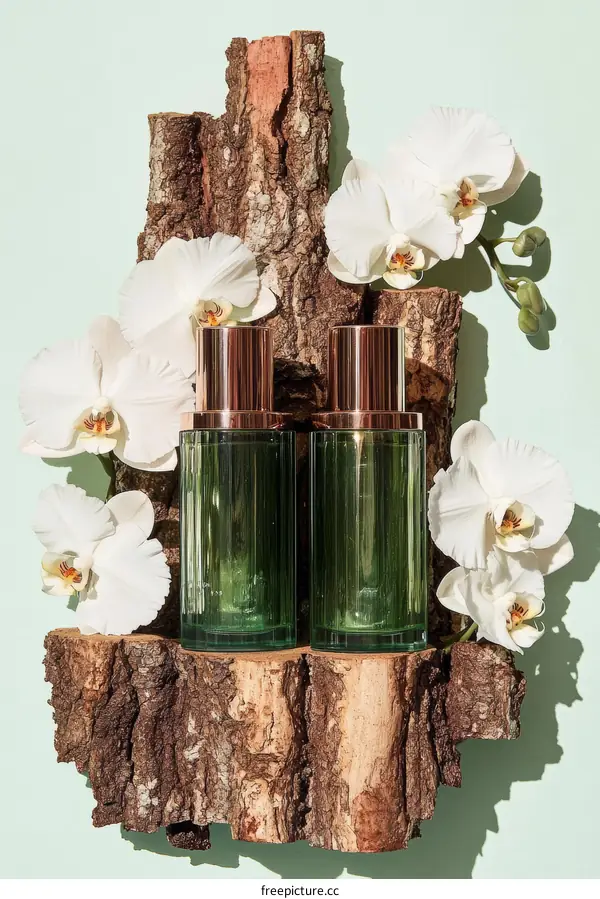 Natural Skincare Products Display with Orchids