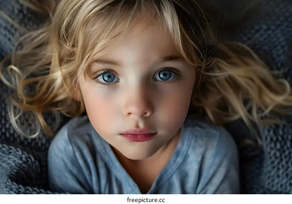 Portrait of a blonde girl with blue eyes