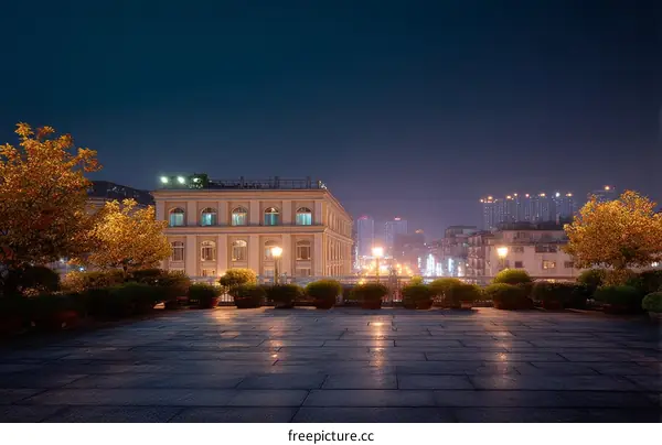 Night Cityscape Rooftop Terrace View