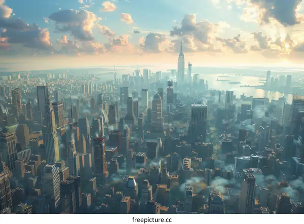 Aerial View of a Futuristic Cityscape