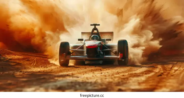 Formula One car racing in the desert