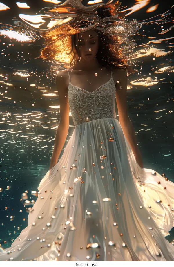Woman in White Dress Underwater