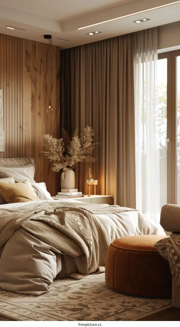 Modern Minimalist Bedroom with Bay Window