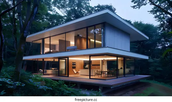 Modern Glass House in the Woods