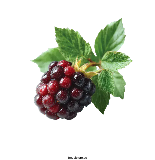 [Transparent Background PNG]Close up of a Fresh Blackberry with Leaves