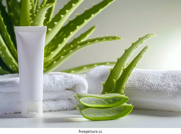 Aloe Vera Gel with Towels and Plant