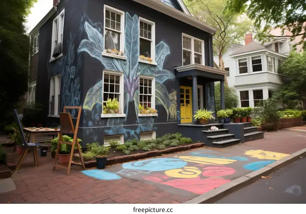 Black House with Bold Tropical Mural