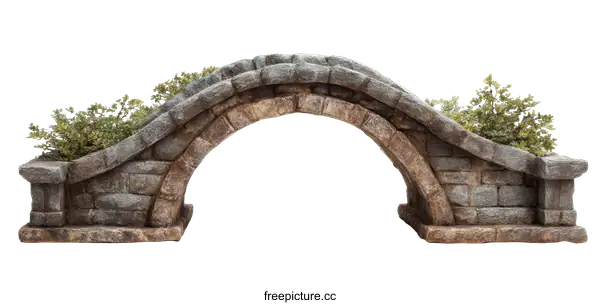 [Transparent Background PNG]Ornamental Stone Arch Bridge with Planters