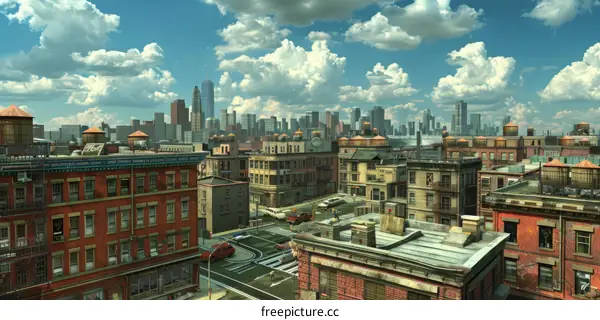 Urban Cityscape Illustration with Buildings and Skies