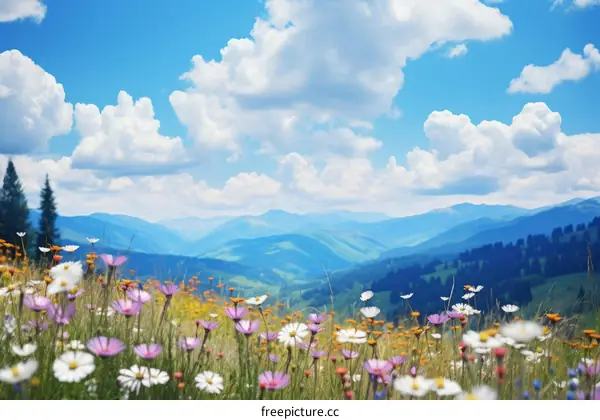 Vibrant Wildflowers in a Mountain Meadow
