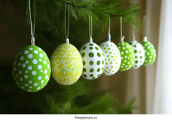 Colorful Easter Eggs Hanging on a Christmas Tree