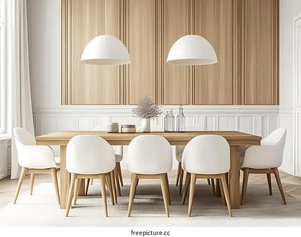 Modern Dining Room with Wooden Paneling