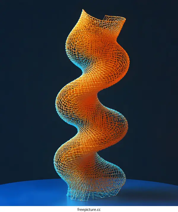 Abstract Orange Net Sculpture on Blue Background