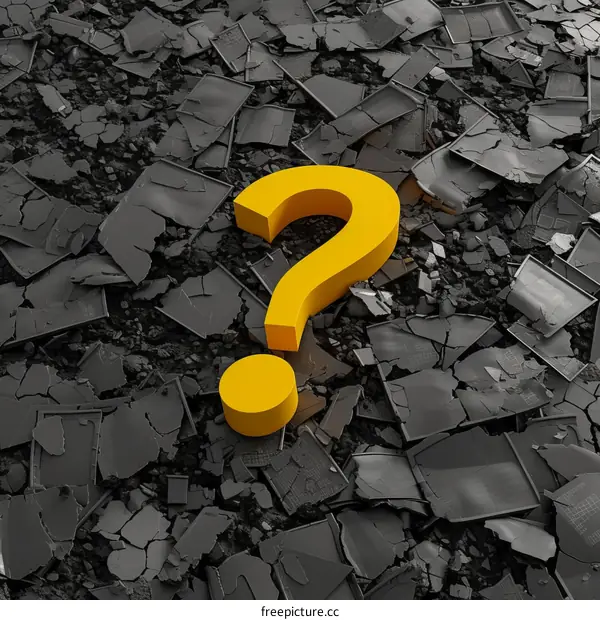 Yellow Question Mark on a Pile of Broken Computer Chips