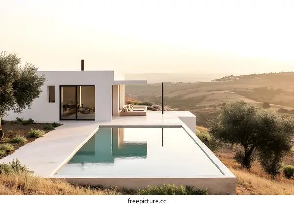 Minimalist Modern White House With Infinity Pool