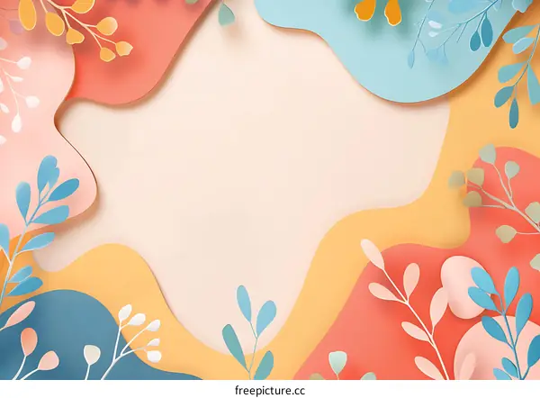 Abstract Paper Cutout Background with Colorful Shapes and Leaves