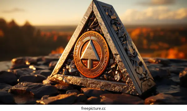 Mystical triangle with glowing symbol