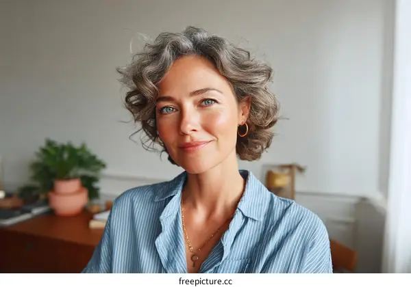 Portrait of a Smiling Woman with Gray Hair
