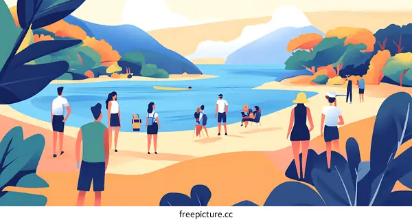 Summer Vacation Illustration Featuring People Enjoying Time at the Lake