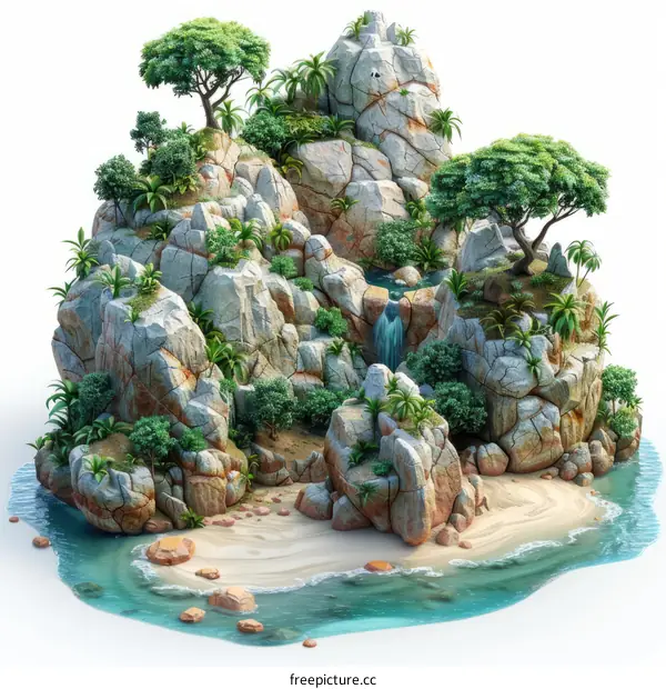 Secluded Tropical Island with Palm Trees and Sandy Beach