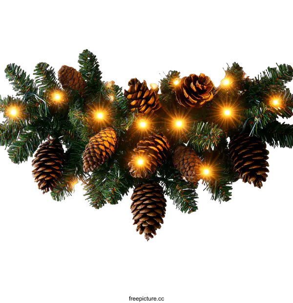 [Transparent Background PNG]Christmas Garland with Pine Cones and Lights