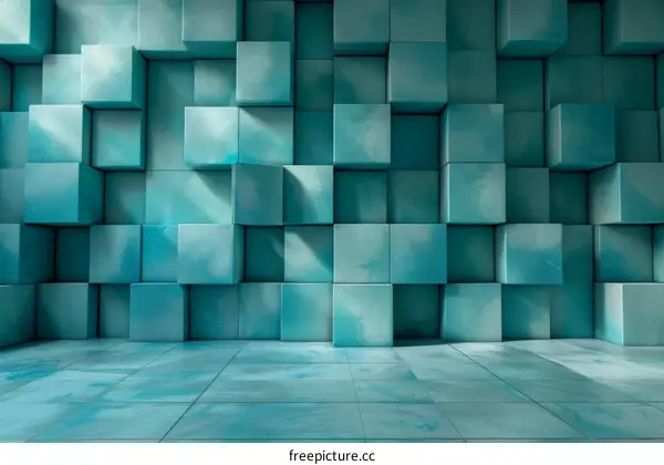 3D Blue Room With Geometric Shapes Wall and Floor