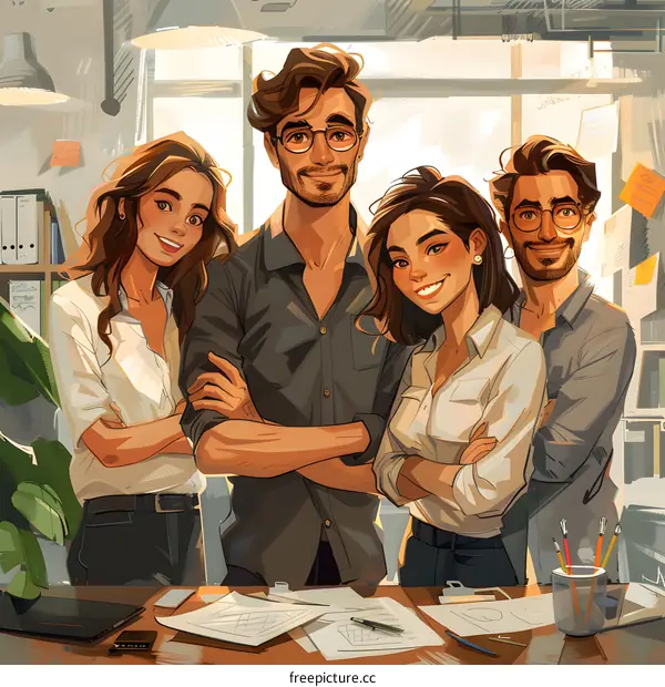 Illustration of a group of people in an office