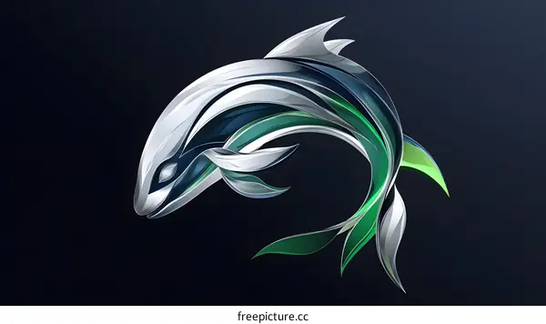 Abstract Silver Green Dolphin Fish Illustration