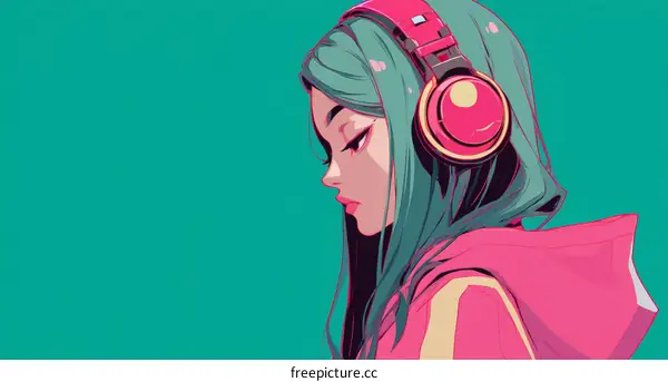 Colorful Illustration of a Woman with Headphones