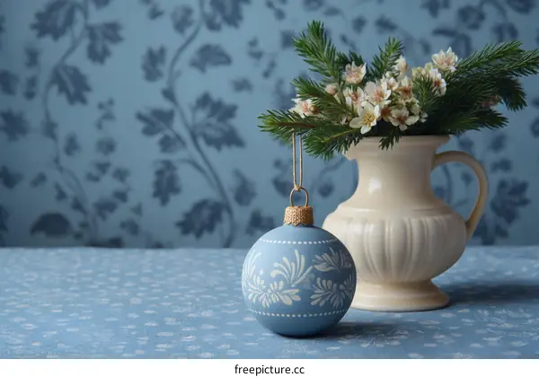 Christmas Ornament and Flowers Decorated Vase