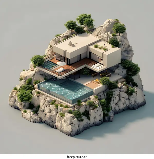 Modern House on Cliffside with Pool