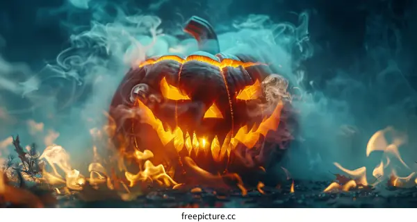 Halloween Pumpkin Glowing in the Forest