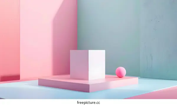 Abstract Minimalist 3D Render with Pastel Pink and Blue Colors