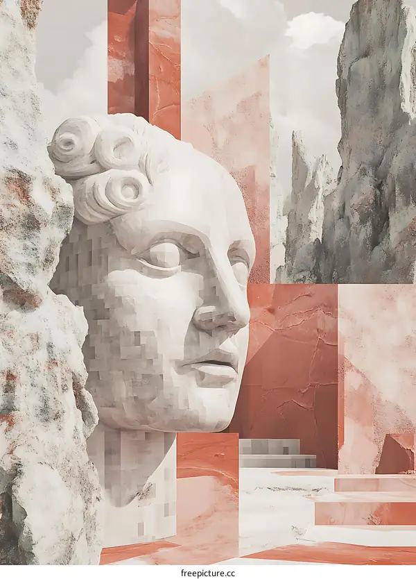 Abstract Minimalist  Sculptural  Head  In  Stone  Setting