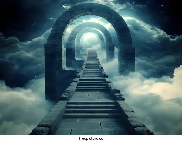 Stone Archway Stairway to Heaven Fantasy Landscape