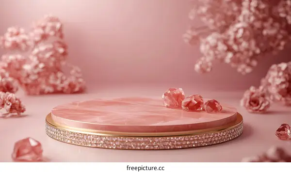 Elegant Pink Marble Display Stand with Crystals
