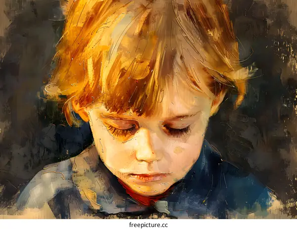 portrait of a sad looking boy with red scarf