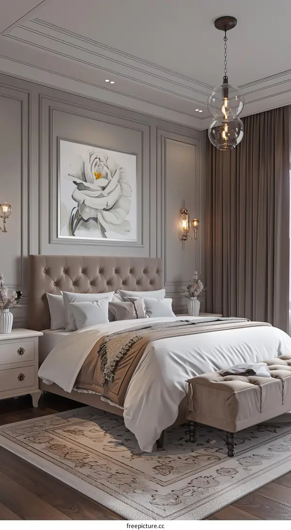 Modern Bedroom Interior Design with Beige And White Color Scheme