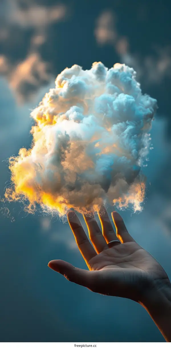 A hand holding a glowing cloud