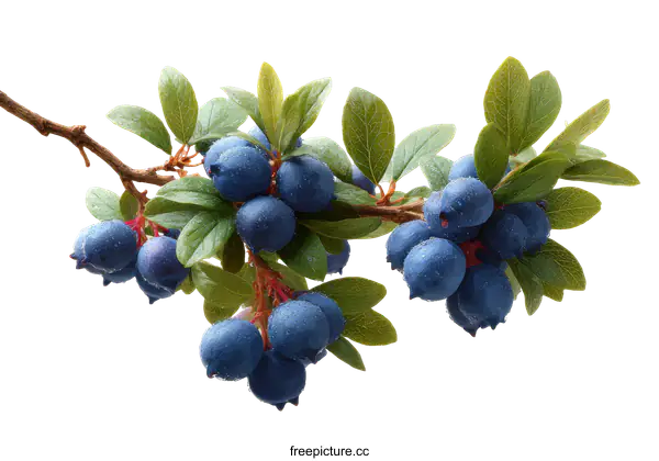 [Transparent Background PNG]Fresh Blueberry Branch with Dew Drops