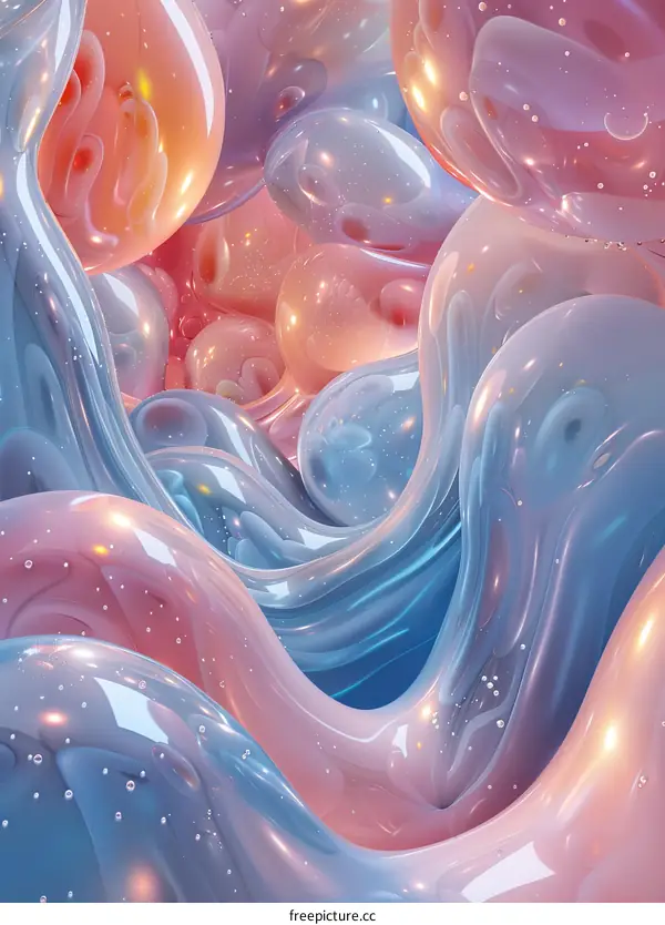 Vibrant Abstract Artwork with Fluid Blue and Pink Waves